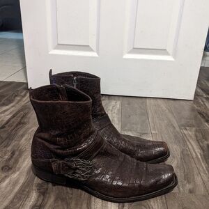 Brown Cowboy boots alligator skin square toe